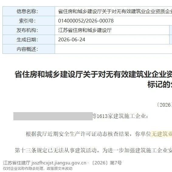 江苏1937家建企安许被标记：问题不在安许，在资质